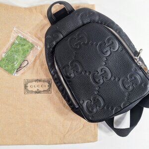 Gucci Jumbo GG Embossed Black Leather One-Shoulder Sling Backpack Crossbody Bag